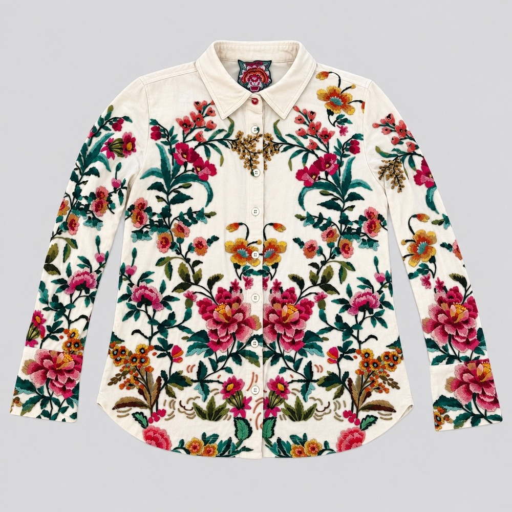 Johnny Was Women's S The Janie Favorite Button Front Shirt Floral Boho Relaxed